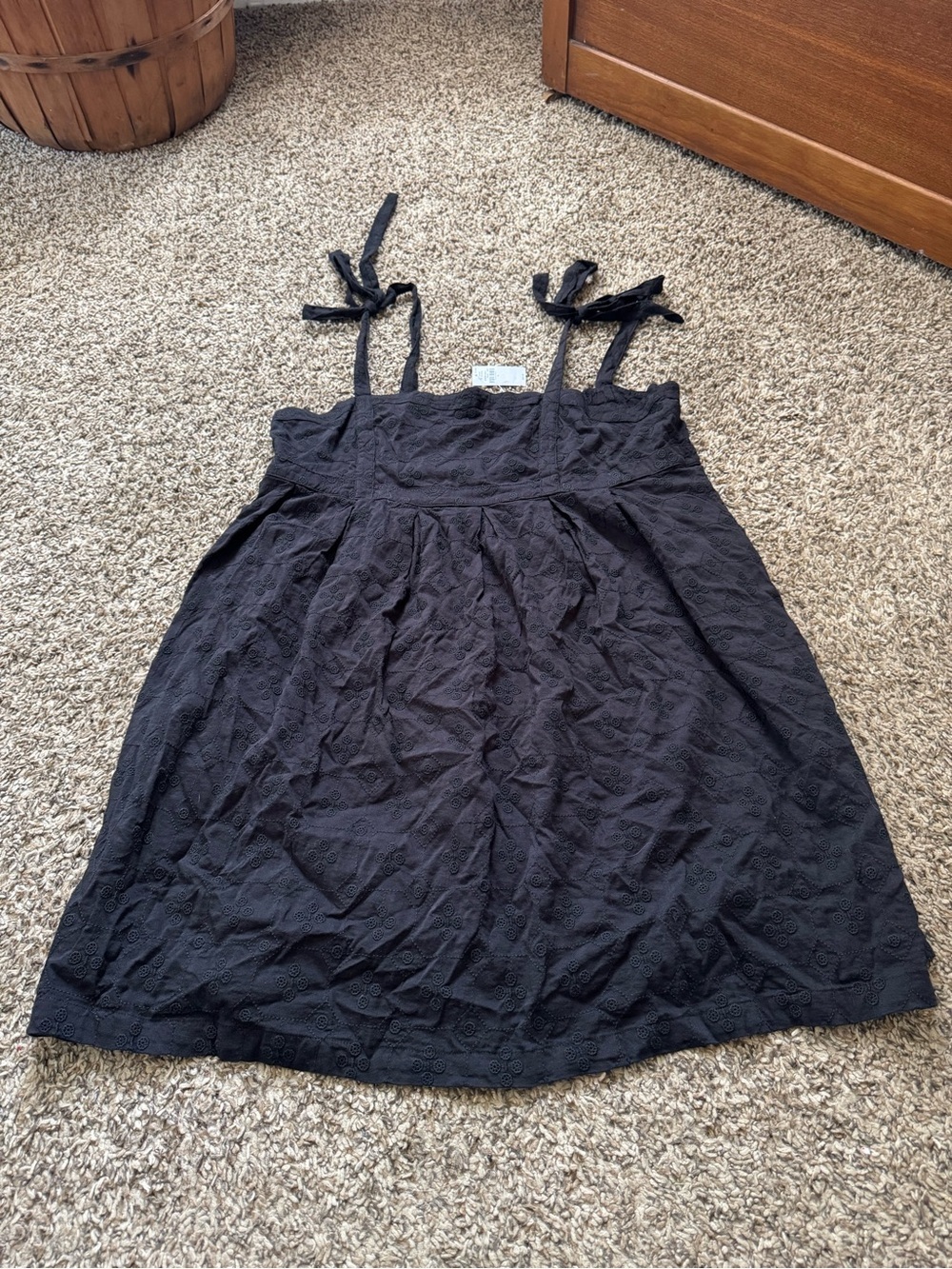 Old Navy Black Eyelet Tie-Strap Mini Dress